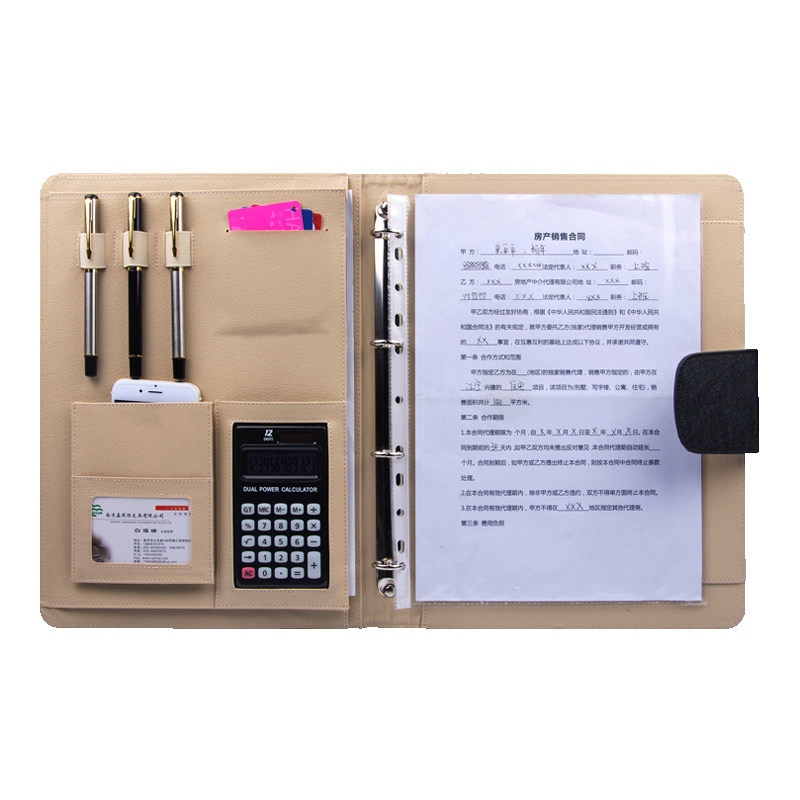 PU Larruzko A4 Eraztun Binder Karpeta Karpeta Kalkulagailuarekin