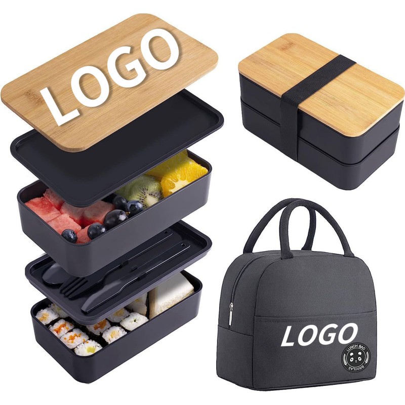 Geruza bikoitzeko Bamboo Estalkia Bento Lunch Box Set