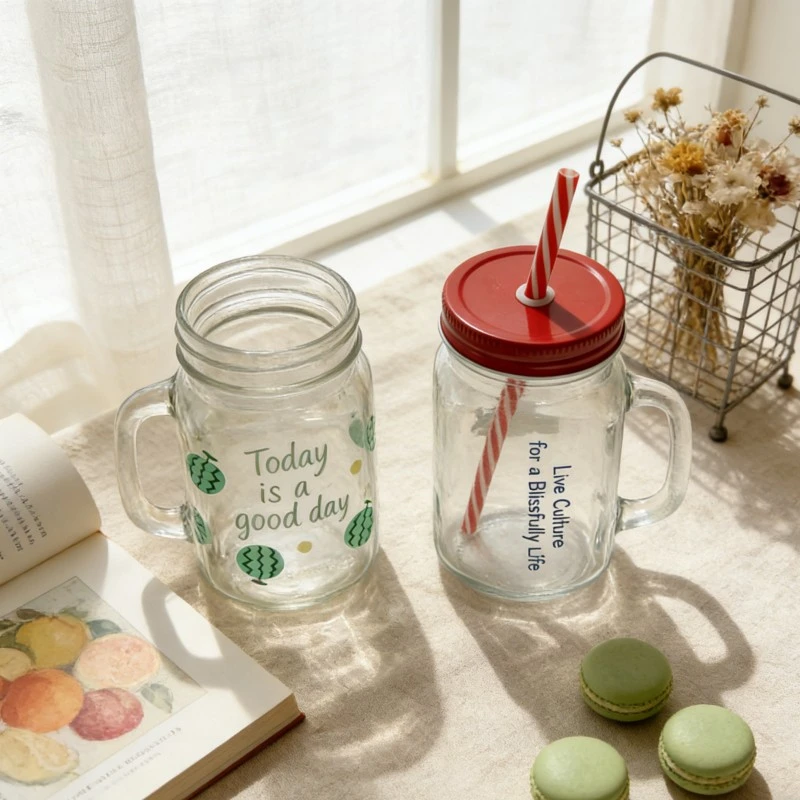 Custom Printed Glass Mason Jar With Handle