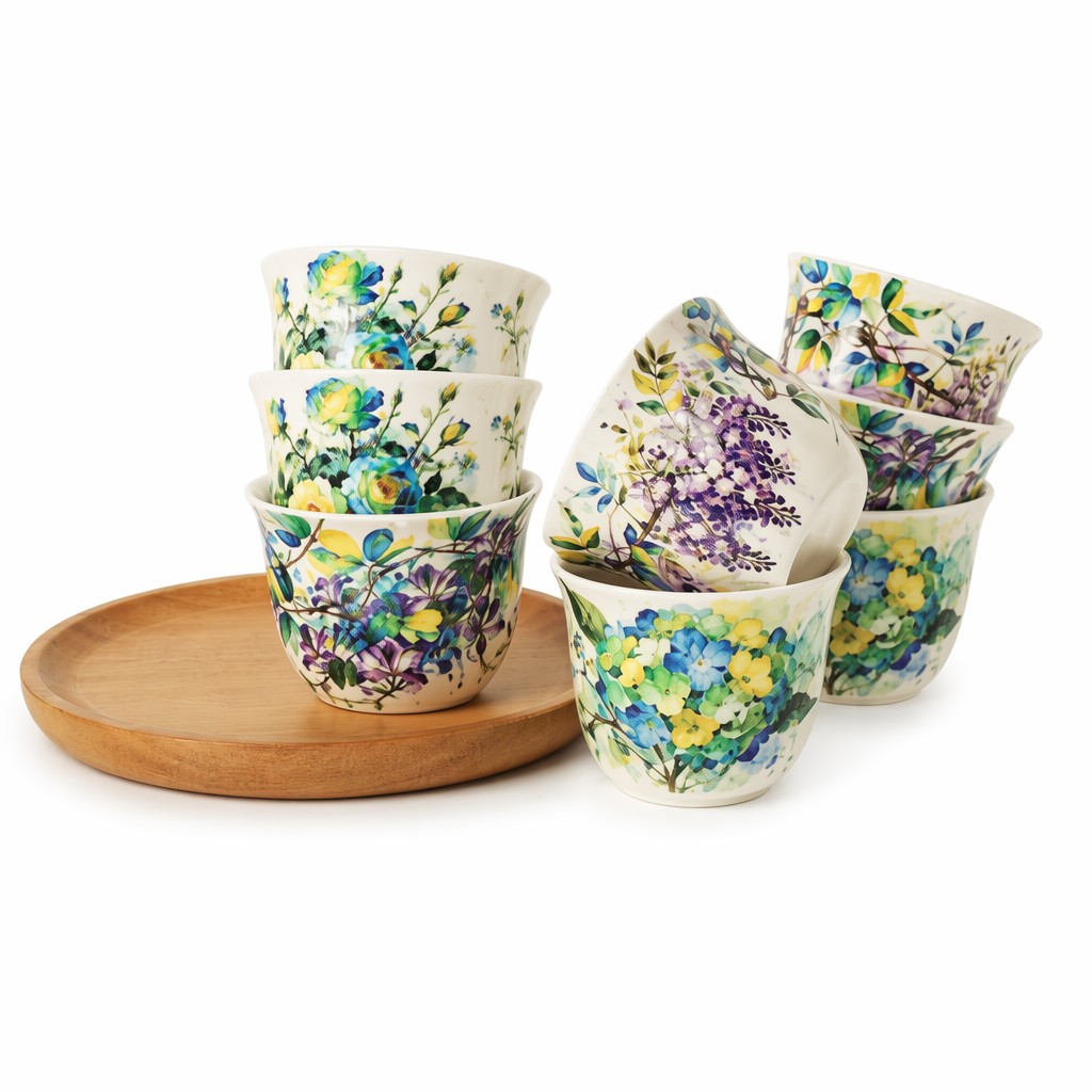 Akuarela lore zeramikazko teacup 8 pieza opari multzoa tea zerbitzatzeko